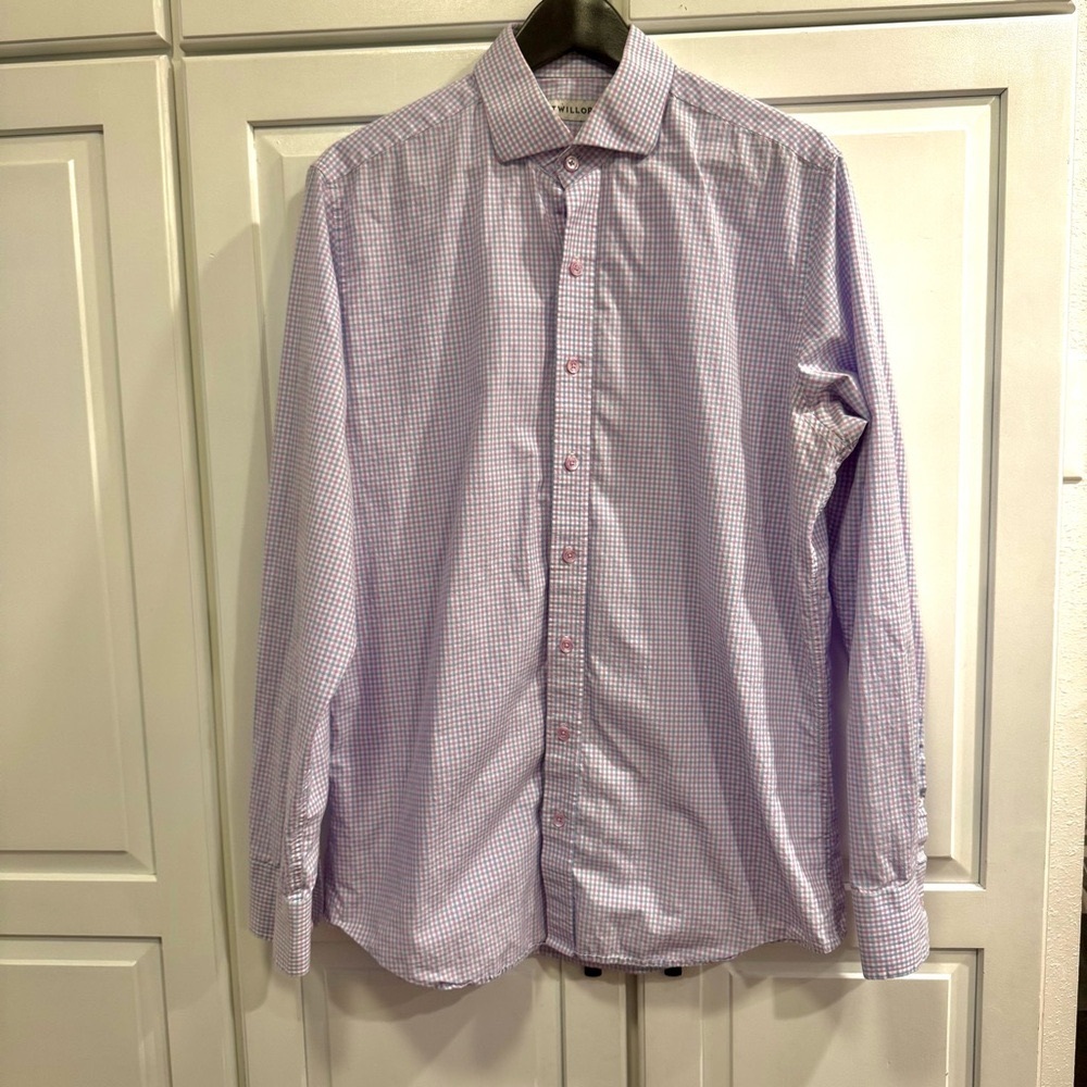 Twillory-Men's Blue and Purple 100% Cotton Checkered Shirt. 16.5. Tailored Fit